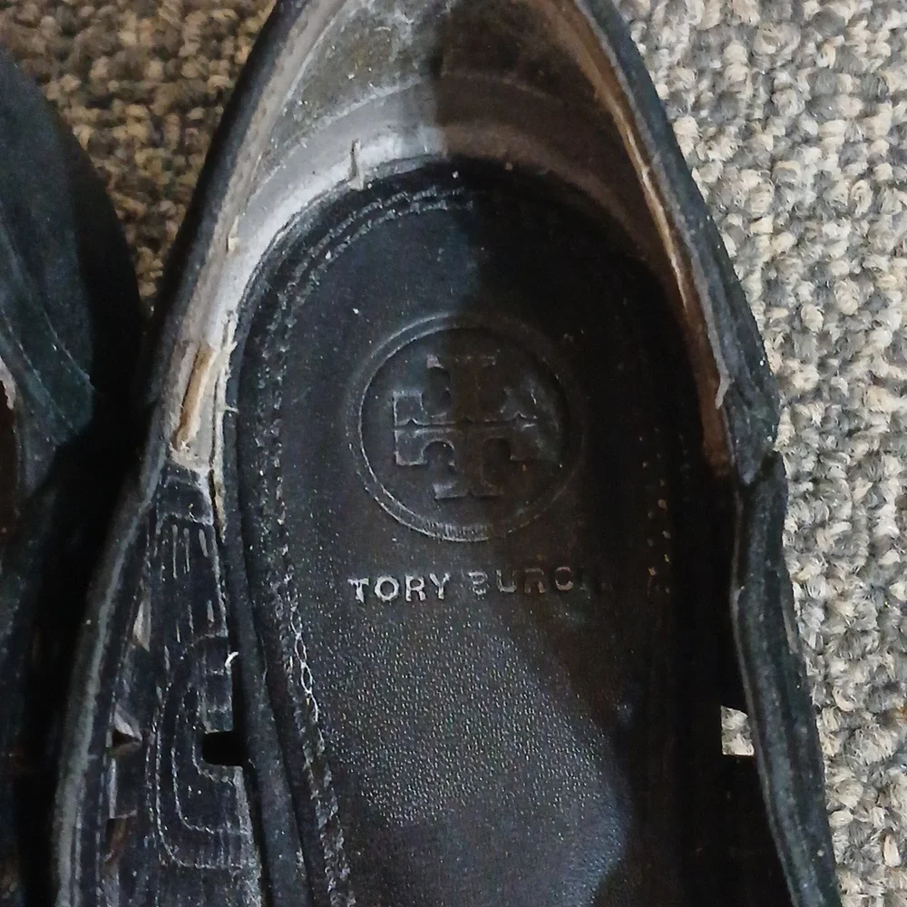 Tory Burch size 8.5 black leather suede slip on flats